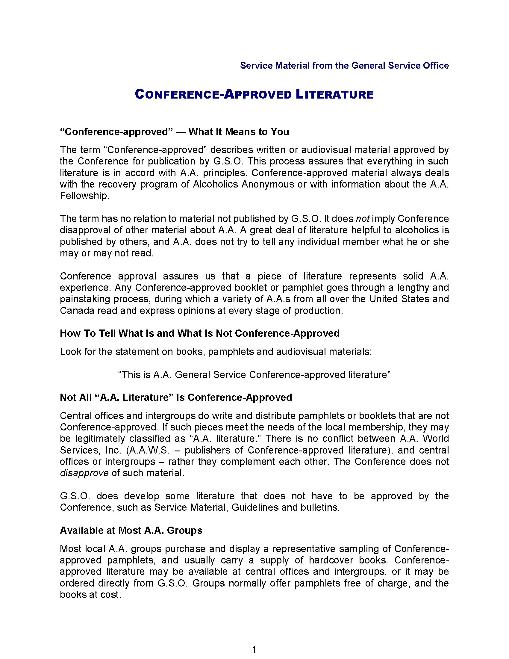 Conference Approved Literature Alcoholics Anonymous