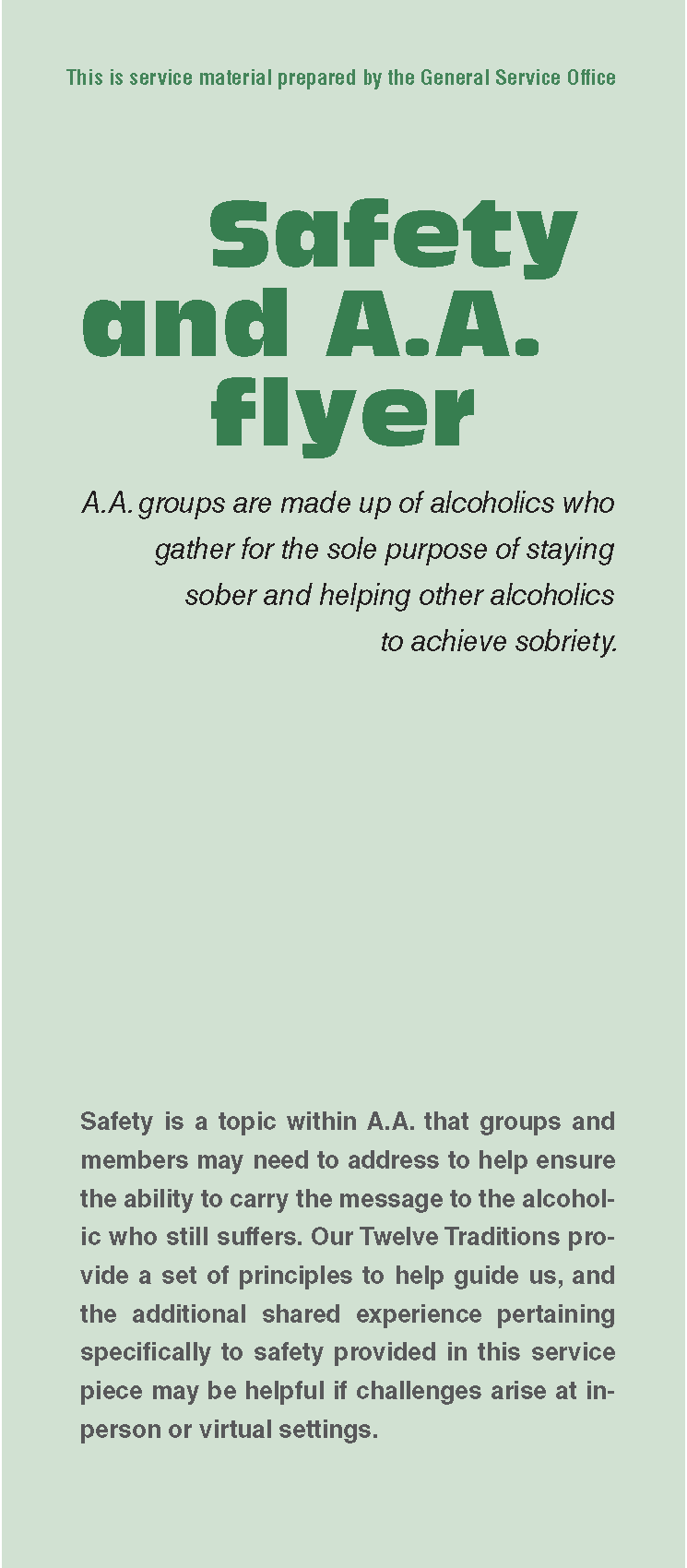 Safety and A A Flyer Alcoholics Anonymous