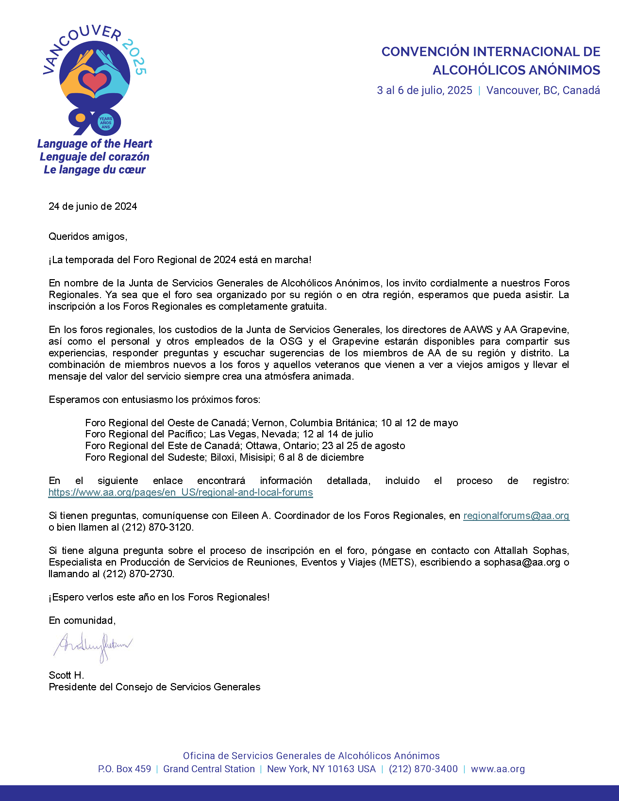 Image of Letter from the Chairperson of Regional Forums - Spanish