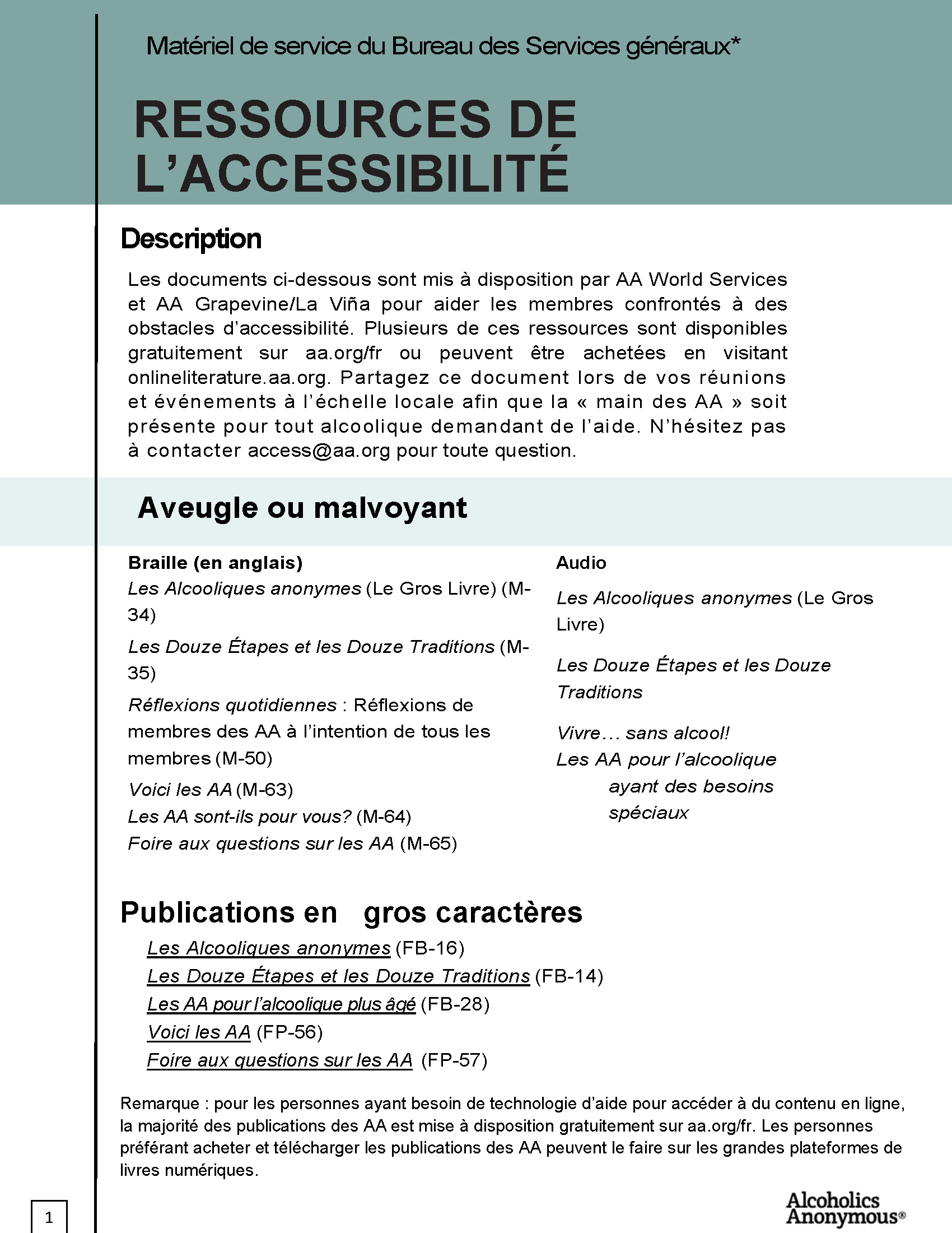 Accessibility Resources cover page French