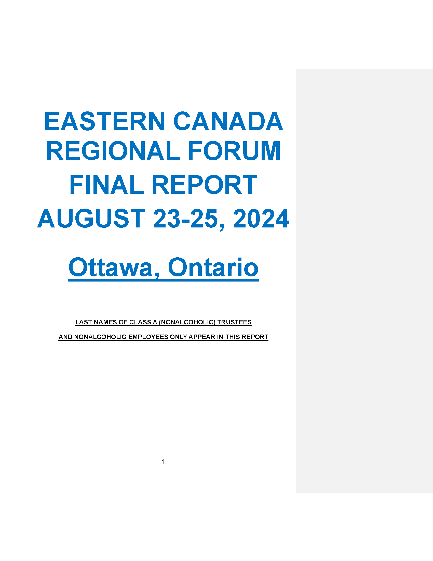 2024 Eastern Canada Regional Forum Final Report cover page