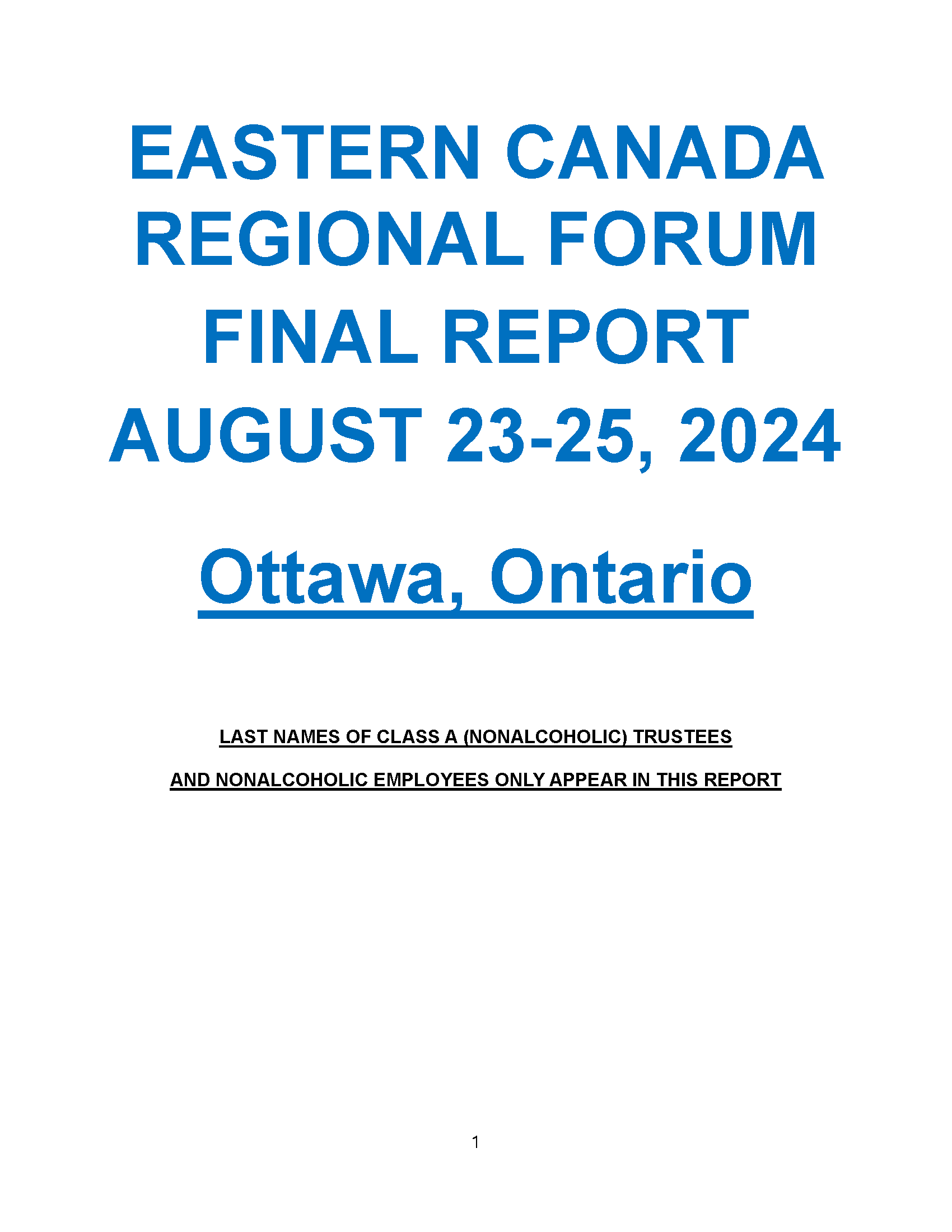 2024 Eastern Canada Regional Forum Final Report cover page