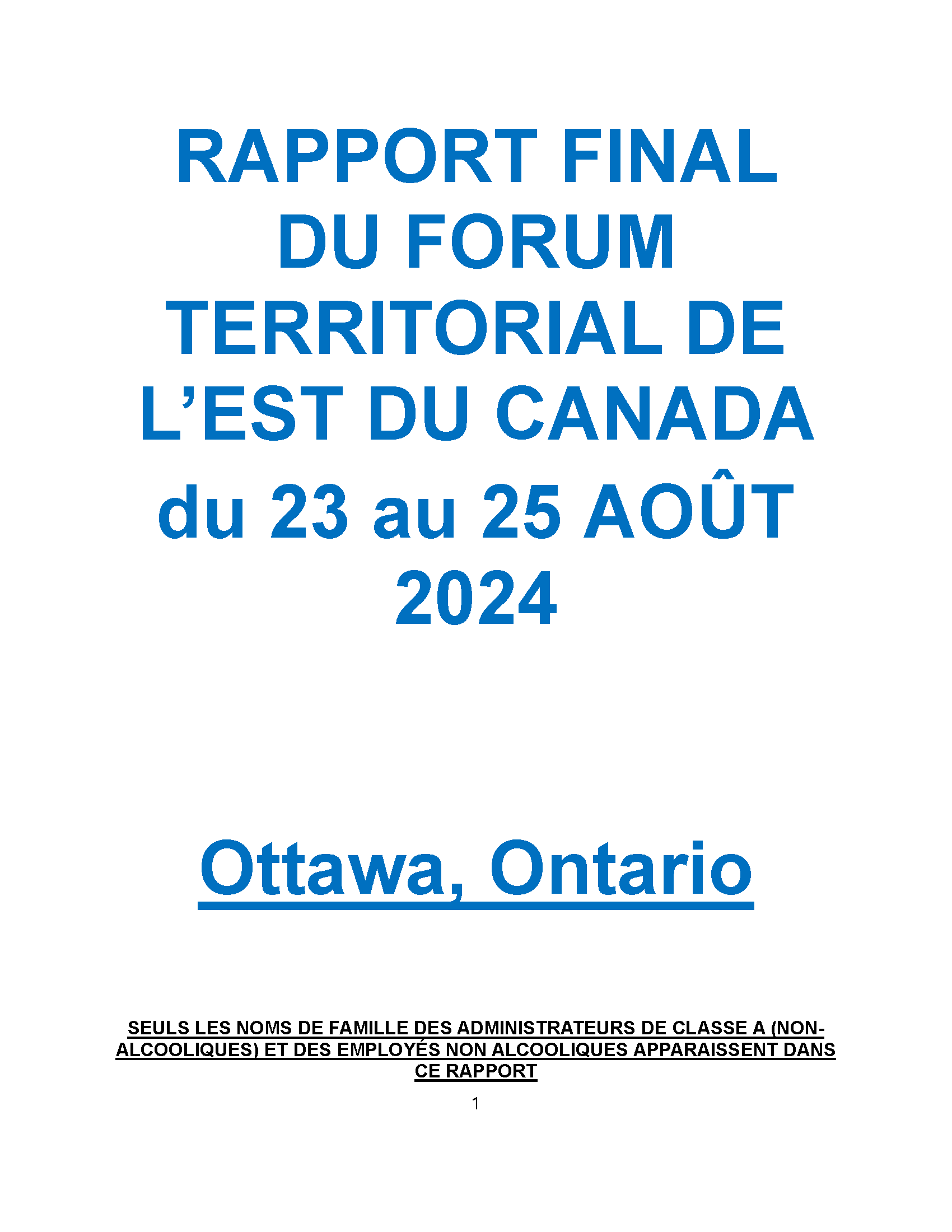 2024 Eastern Canada Regional Forum Final Report cover page