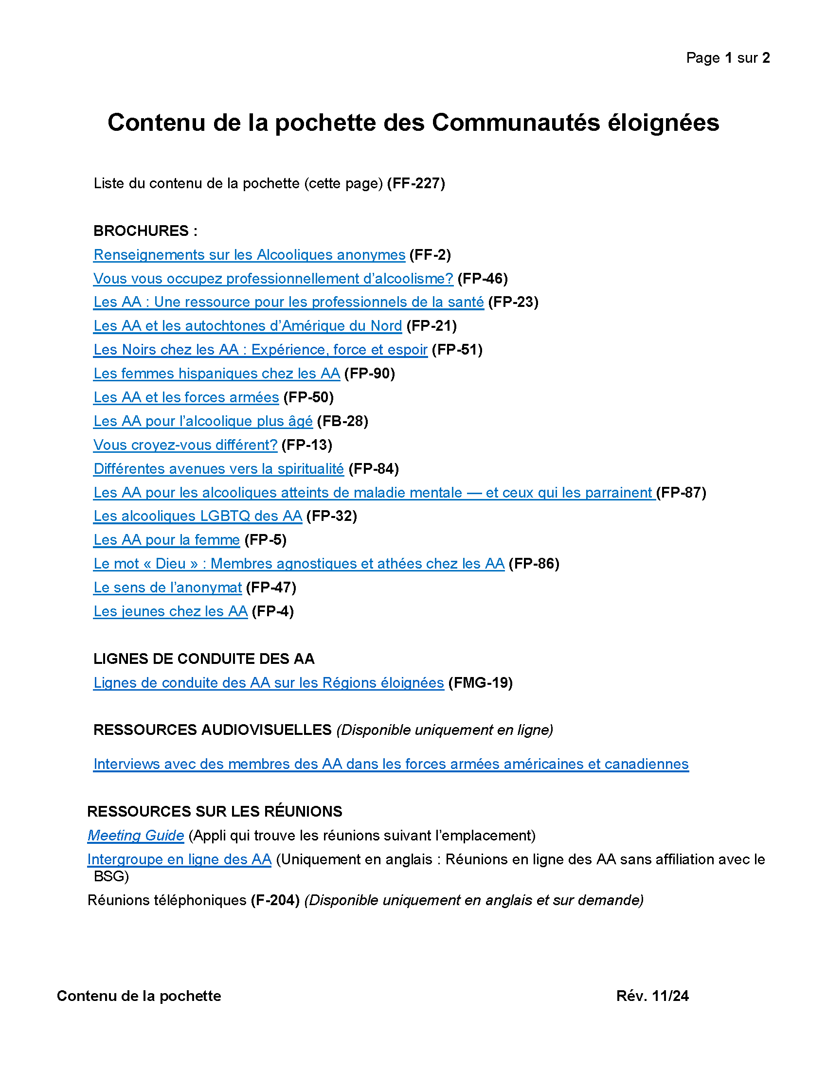 Contenu du kit de communautés éleignées