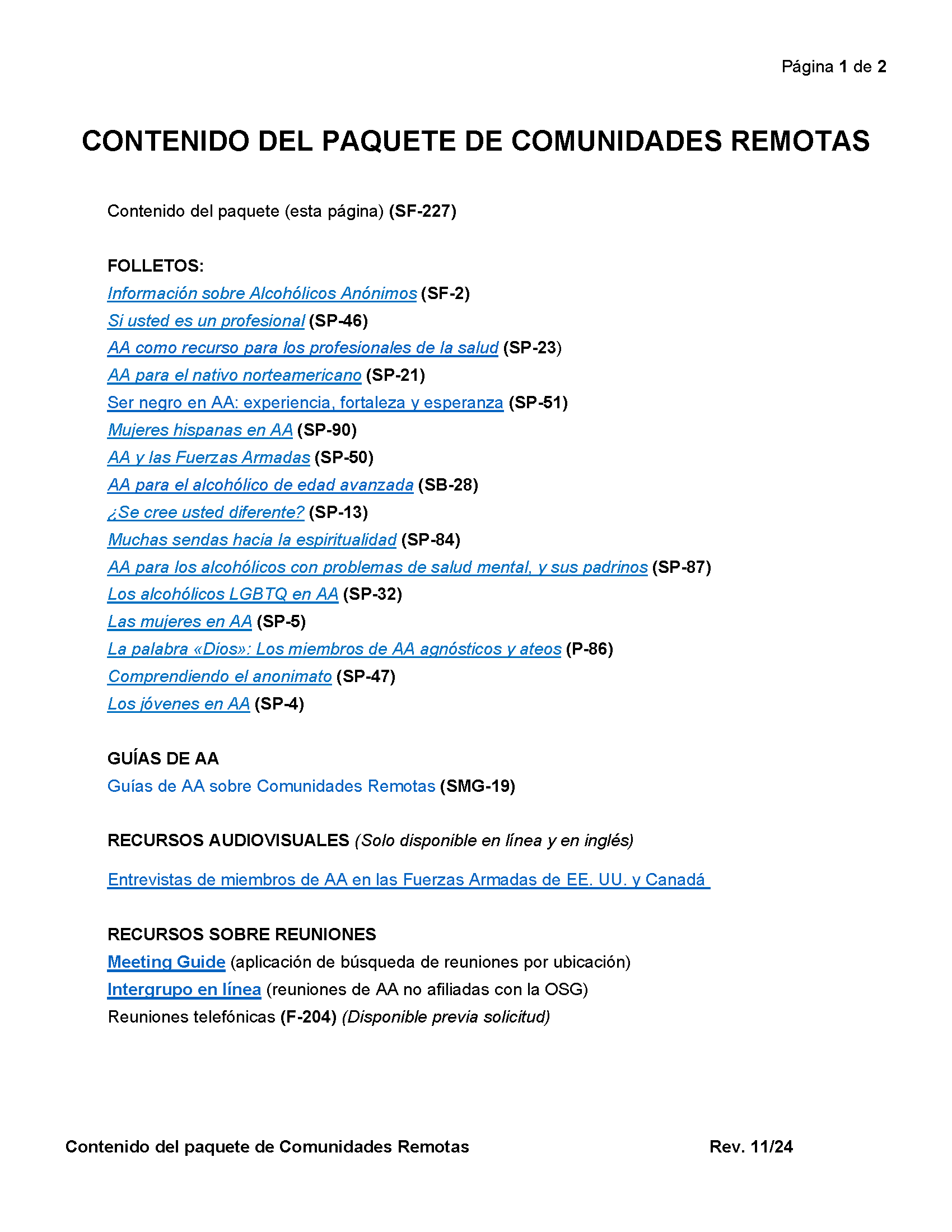 Contenido del Paquete de Comunidades Remotas