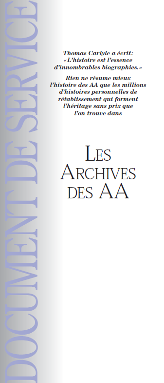Couverture de la brochure AA: Les Archives des AA