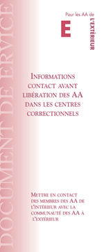 Couverture de la brochure AA: Informations Contact Avant Liberation des A.A. dans les Centres Correctionnels - L'Extérieur